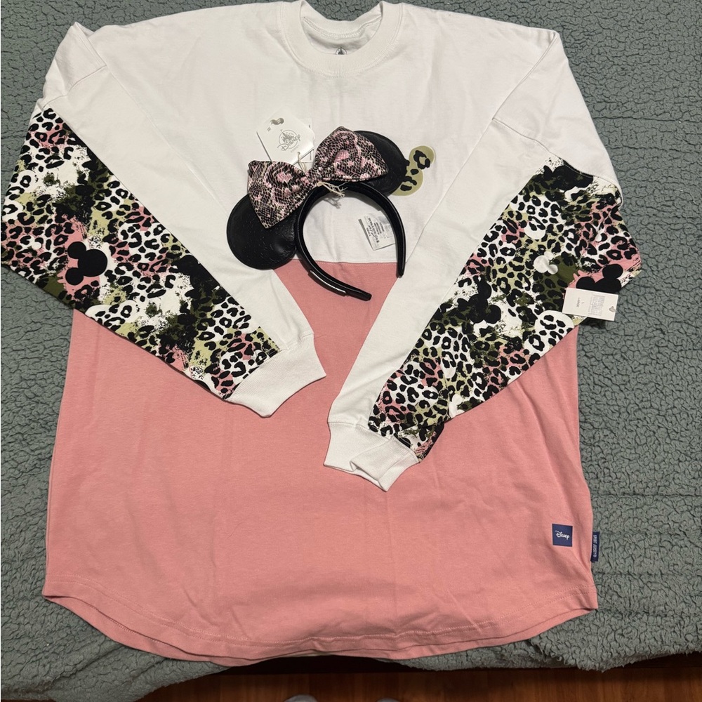 Disney Pink, White & Black Girls' Long Sleeve Mickey Jersey and matching ears